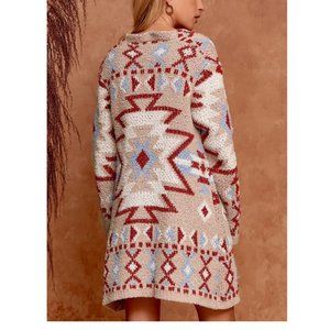 Boho Aztec Tribal Cowichan Knit Cardigan Sweater Duster Top Western Yellowstone